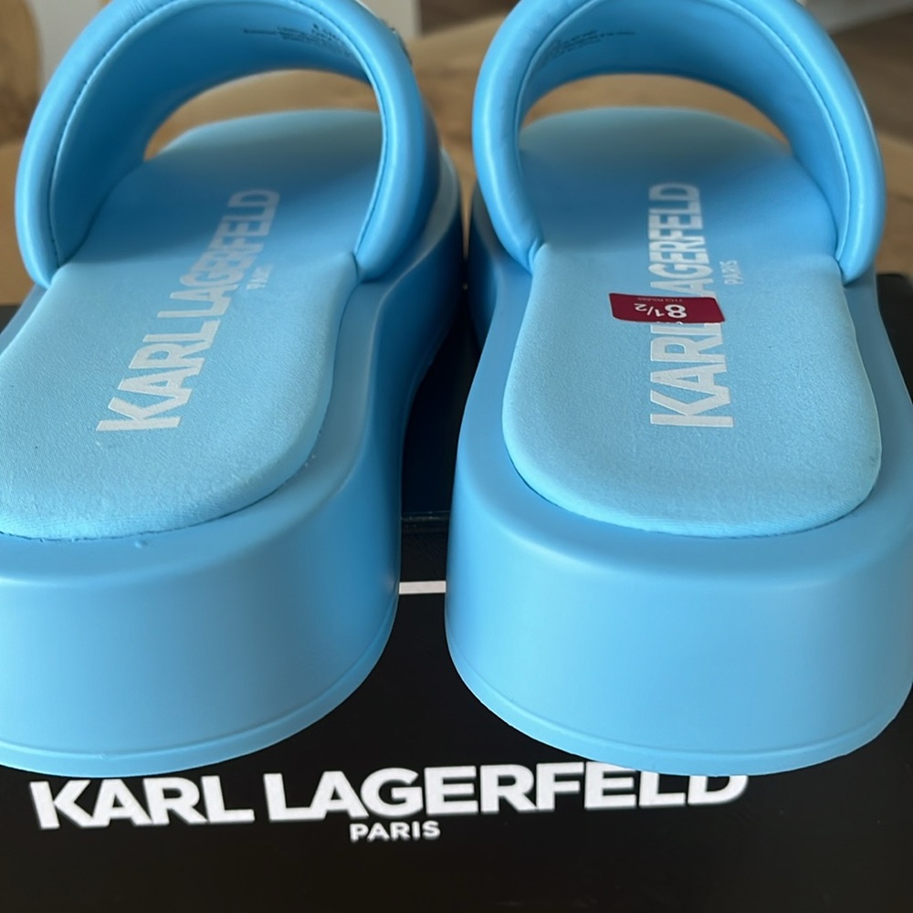 Karl LAGERFELD Women’s Platform Leather upper Sandals Slip On Colour Light Blue - Picture 6 of 8